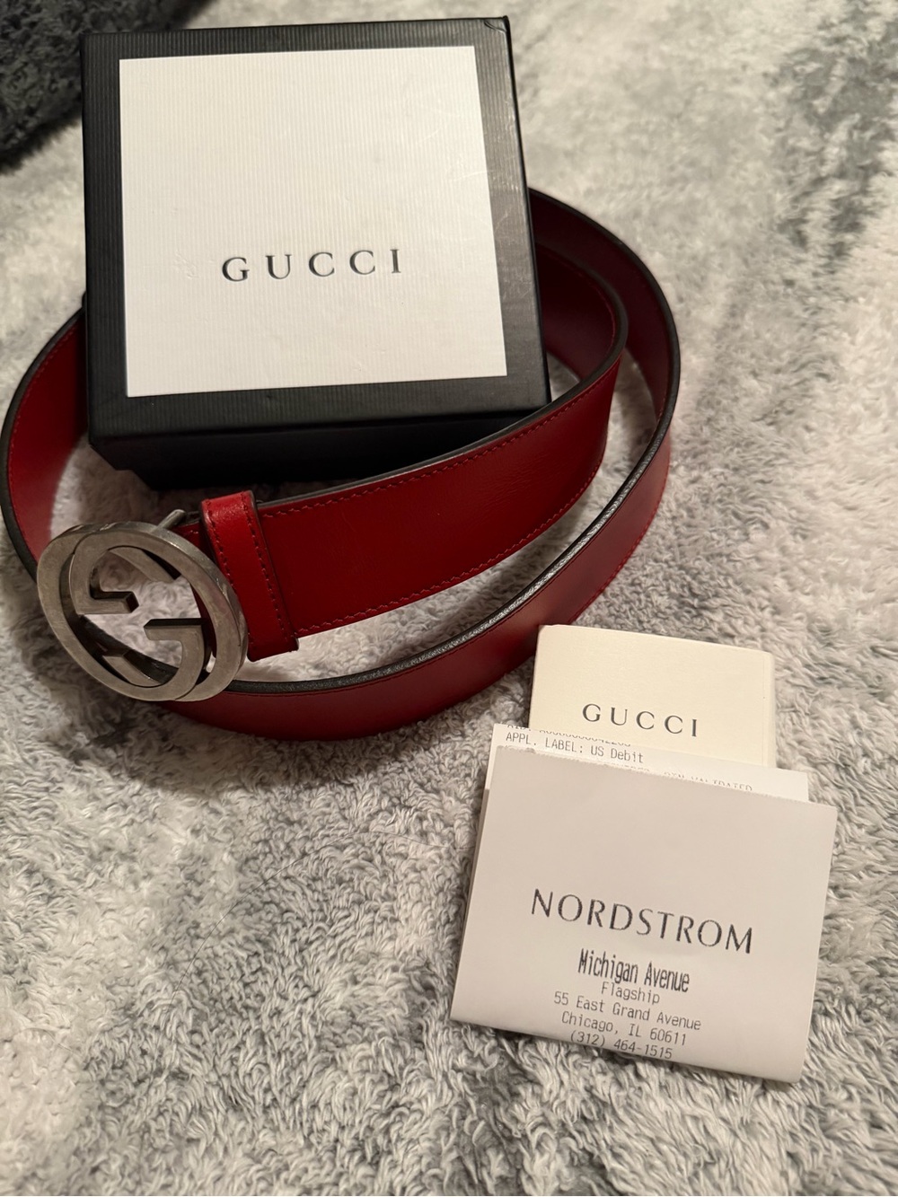 Gucci Red Leather Men’s Belt with Silver Double G Buckle